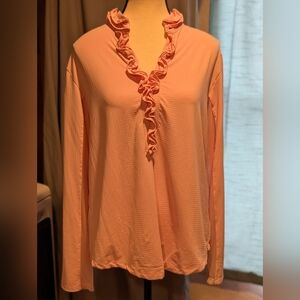 UPF Elegant Ruffle Trim Blouse in Light Pink